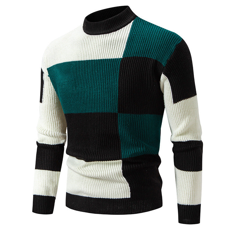 Herren modischer Rollkragenpullover mit strukturiertem Karomuster EB