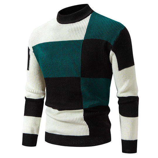 Herren modischer Rollkragenpullover mit strukturiertem Karomuster EB