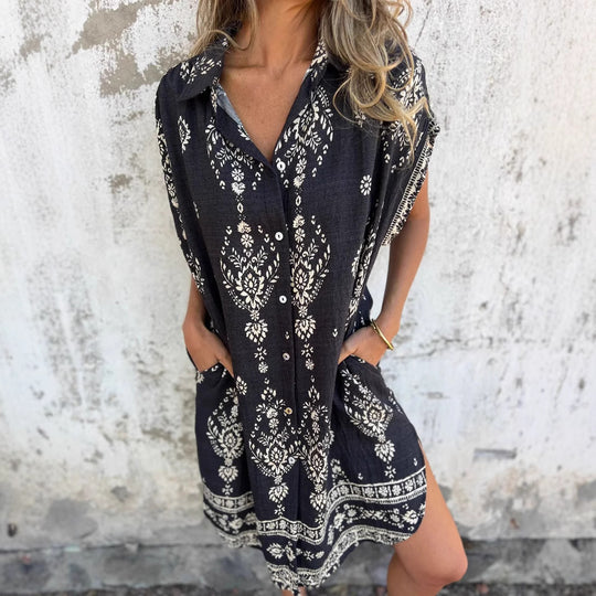 Damen modisches Hemdblusenkleid mit feinem Muster EB