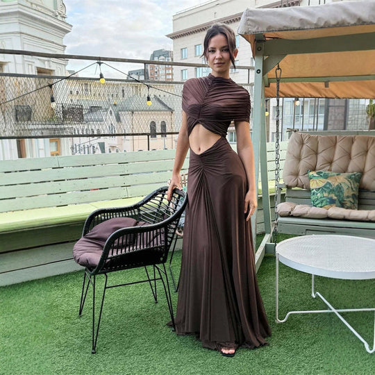 Damen elegantes Wickeloberteil mit taillierter Silhouette und fließendem Rock EB