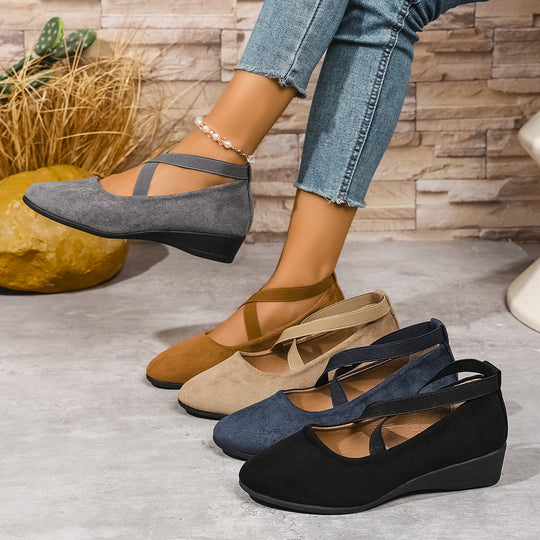 Damen Wedge-Ballerinas mit elastischem Kreuzband-Design und rutschfester Sohle EB
