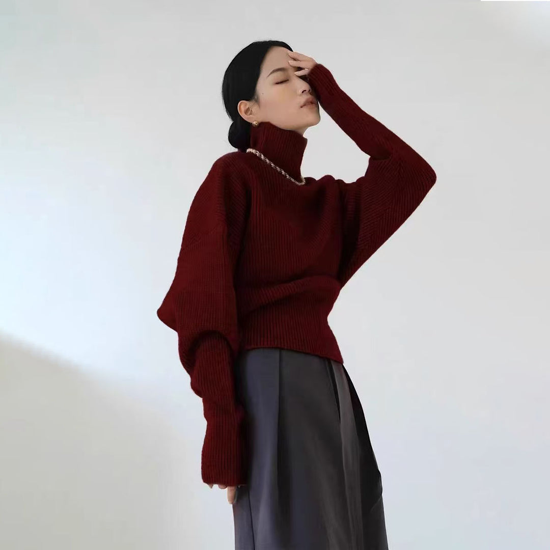 Damen Modischer Stehkragenpullover mit strukturiertem Strickmuster EB