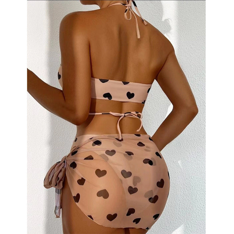 Damen Bikini-Set mit verspieltem Herzmotiv und transparentem Wickelrock EB