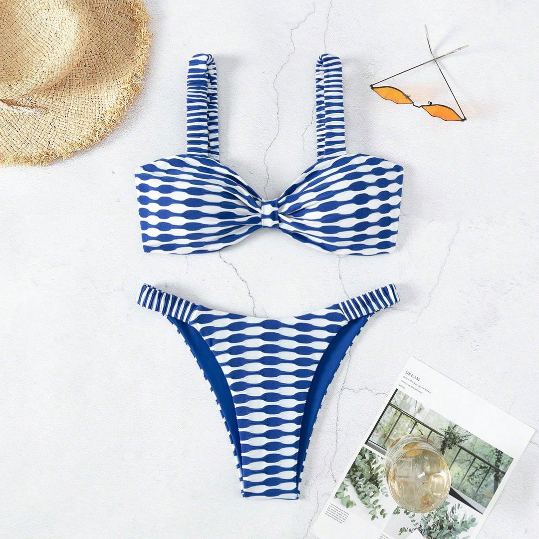 Damen Bandeau-Bikini mit einzigartigem Muster und verstellbaren Trägern EB