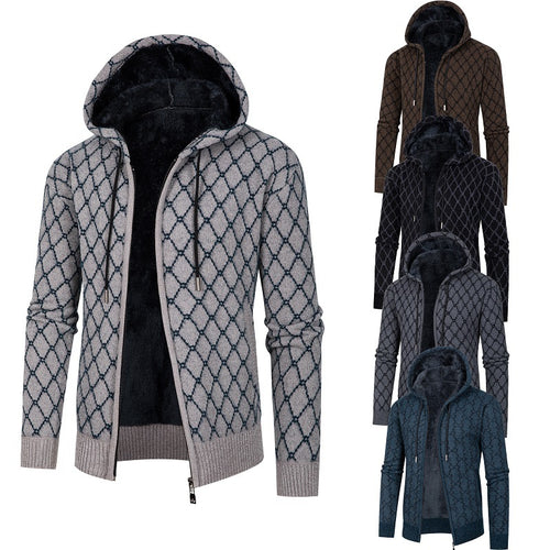 Herren Kapuzenjacke mit modernem Rautenmuster und kuscheligem Innenfutter EB