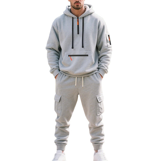 Herren modischer Sportanzug mit Kapuze und praktischen Taschen EB