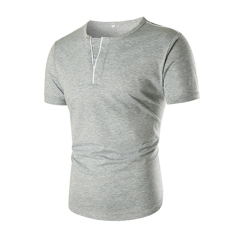 Herren Kurzarm T-Shirt mit halber Knopfleiste und kontrastierenden Nähten EB