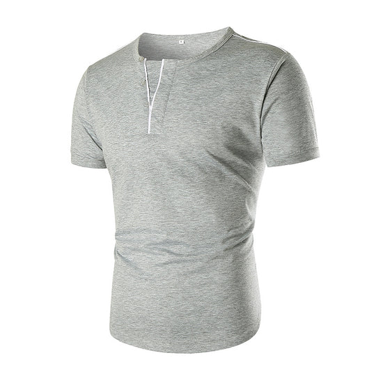 Herren Kurzarm T-Shirt mit halber Knopfleiste und kontrastierenden Nähten EB