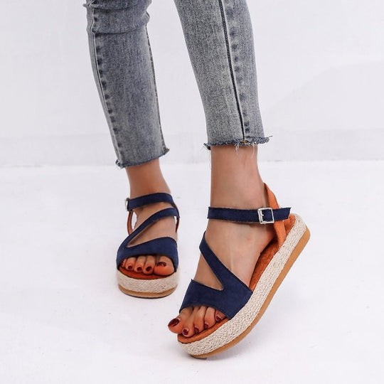 Damen Plateau-Sandalen mit offener Zehenpartie und modischem Riemendesign EB