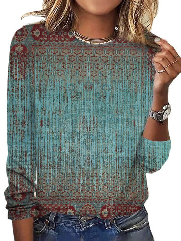 Damen Langärmeliges Oversize-Sweatshirt mit abstraktem Aquarell-Mosaikprint EB