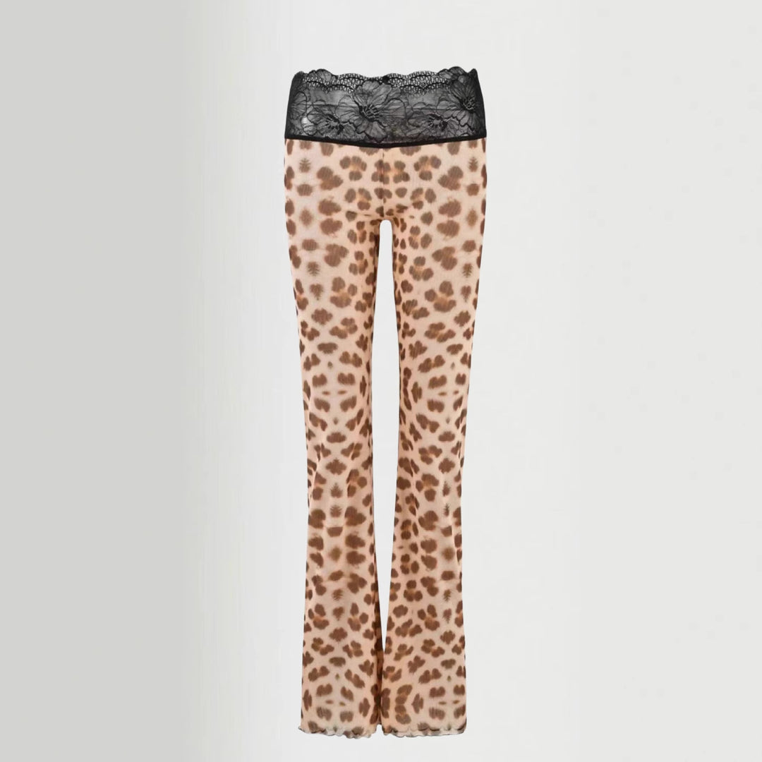 Damen Leggings mit elegantem Spitzenbund und modischem Tiermuster EB