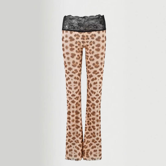 Damen Leggings mit elegantem Spitzenbund und modischem Tiermuster EB