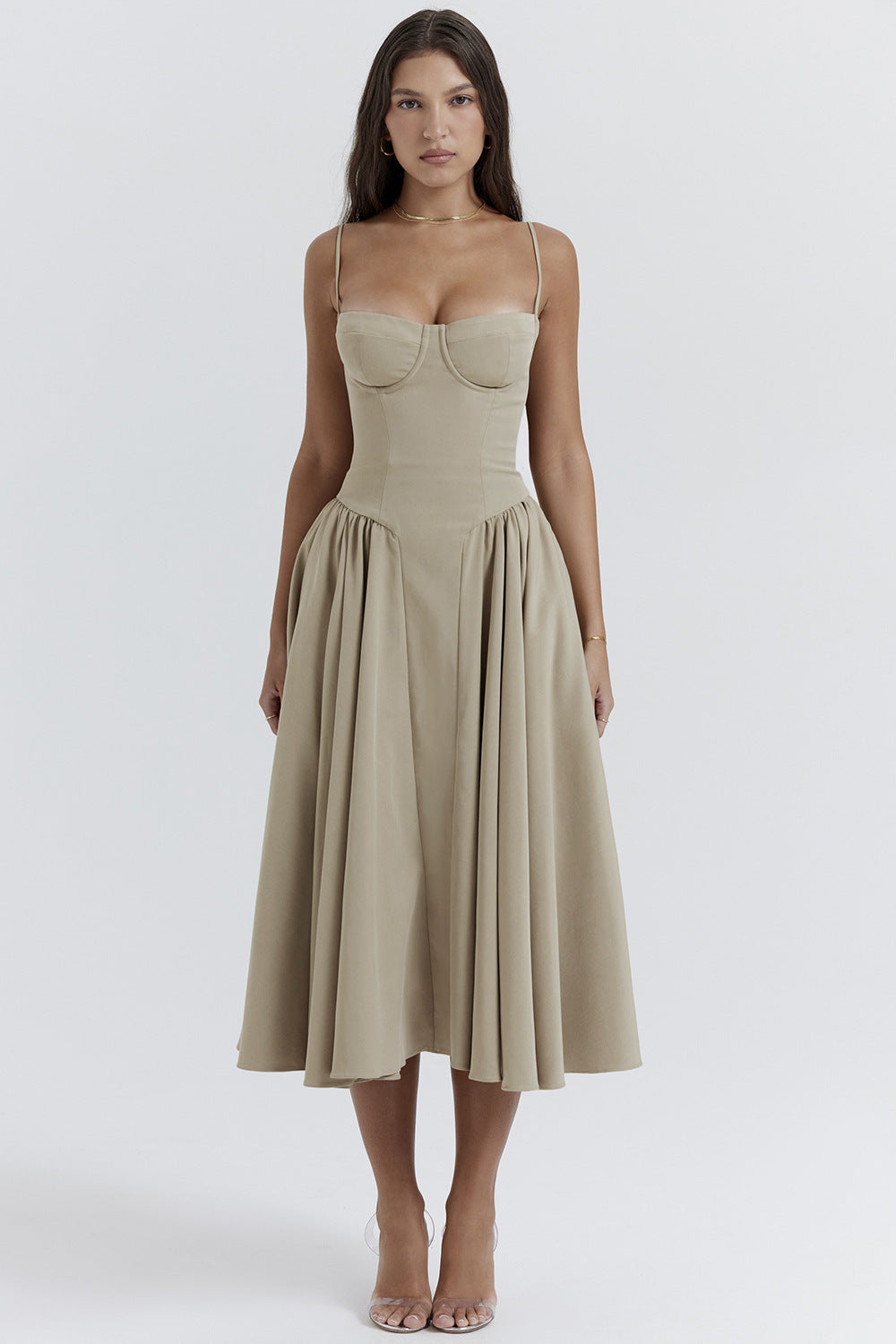 Damen Midikleid mit knöpfbarem Oberteil und schwingendem Rock EB