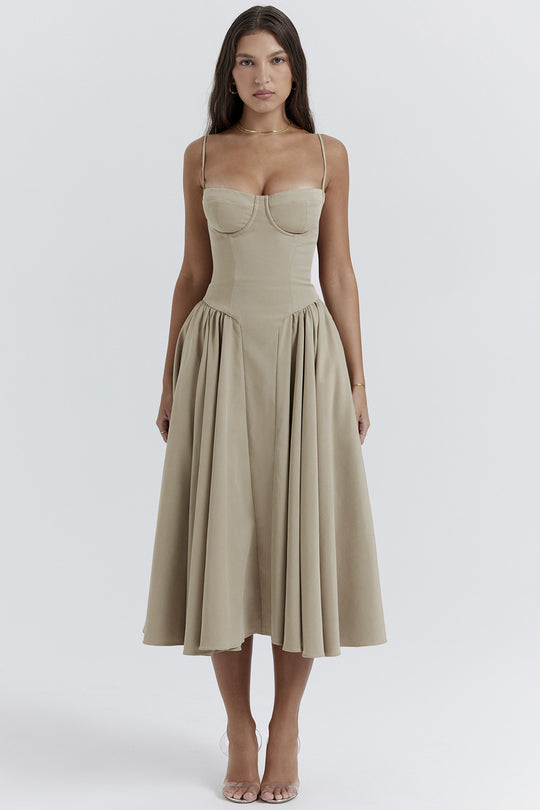 Damen Midikleid mit knöpfbarem Oberteil und schwingendem Rock EB