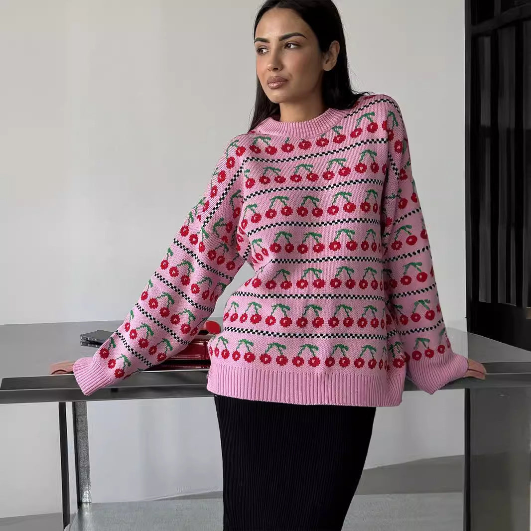 Damen Gemusterter Pullover mit fruchtigem Design EB