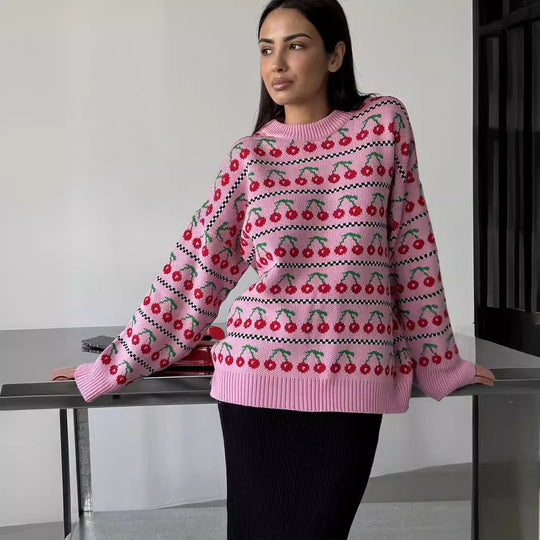 Damen Gemusterter Pullover mit fruchtigem Design EB