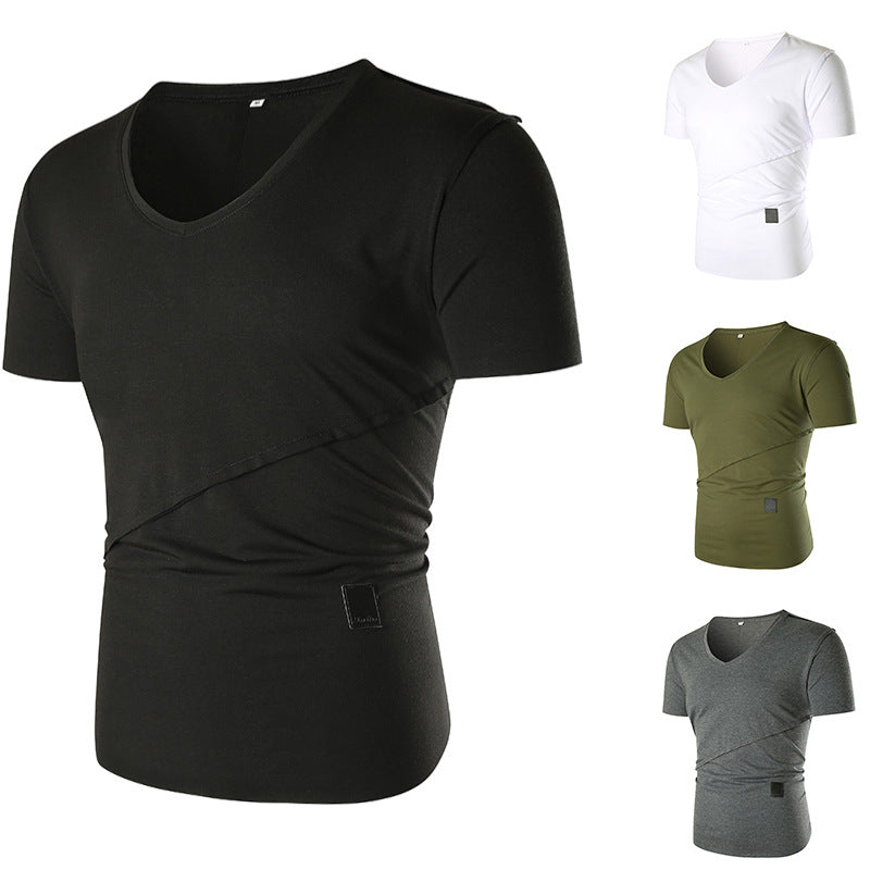 Herren V-Ausschnitt T-Shirt mit asymmetrischem Schnitt und elastischem Bund EB