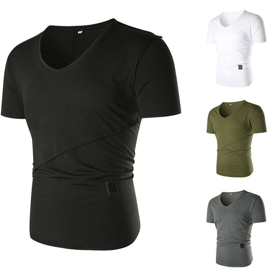 Herren V-Ausschnitt T-Shirt mit asymmetrischem Schnitt und elastischem Bund EB
