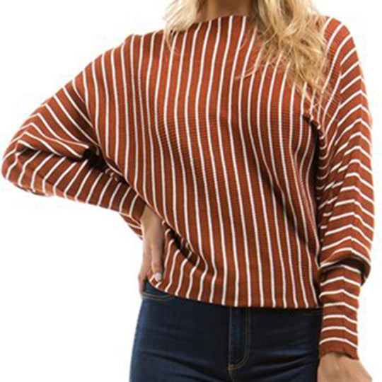 Damen gestreifter Pullover mit weitem Schnitt und innovativem Design EB