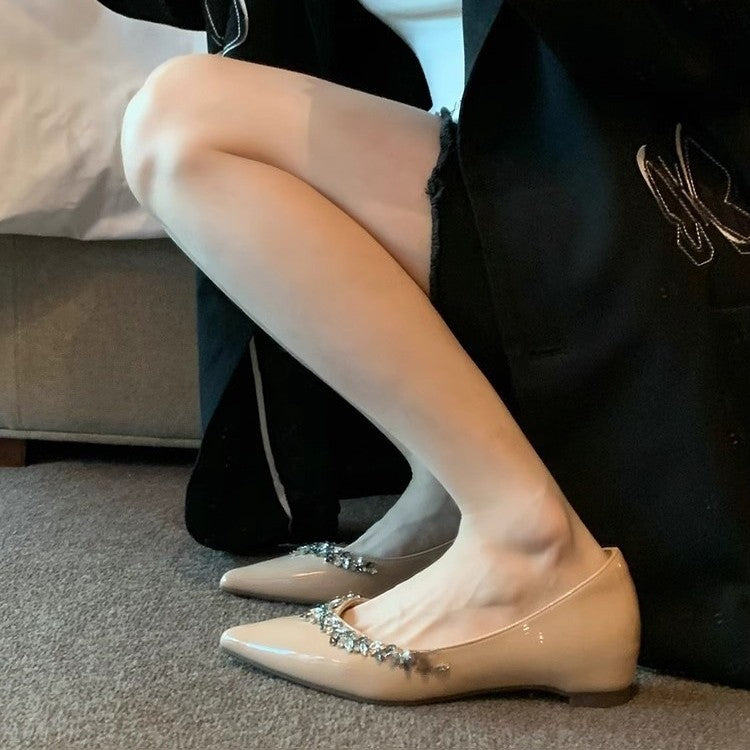 Damen elegante spitze Ballerinas mit funkelndem Strassbesatz EB