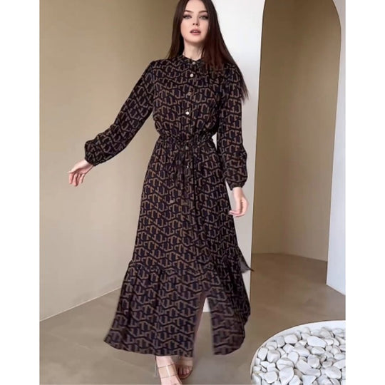 Damen Maxikleid mit taillierbarem Bindegürtel EB