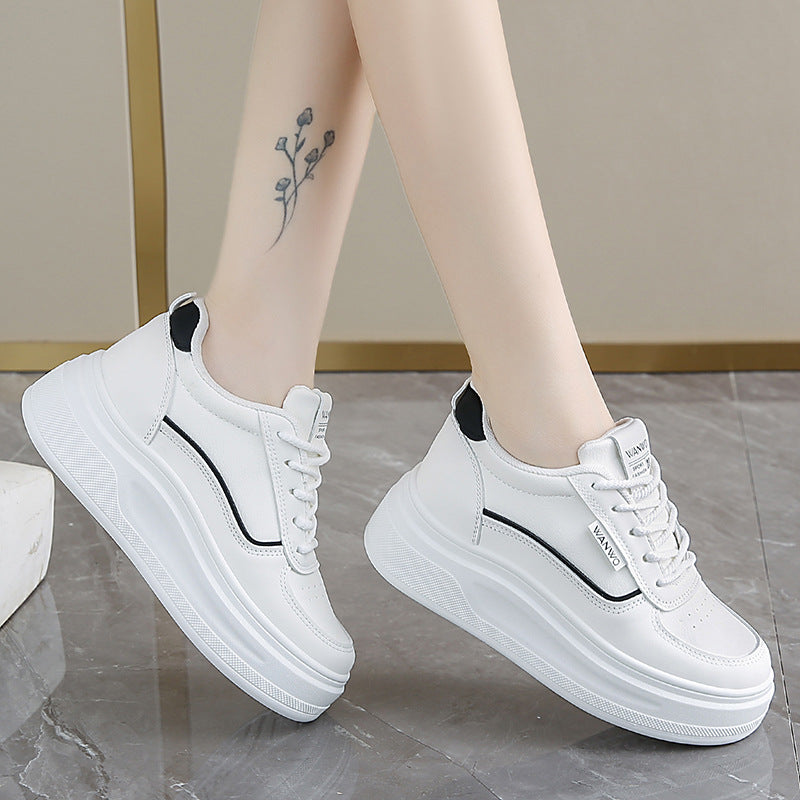 Damen modische Plateau Sneakers mit glattem Obermaterial und elastischen Schnürsenkeln EB