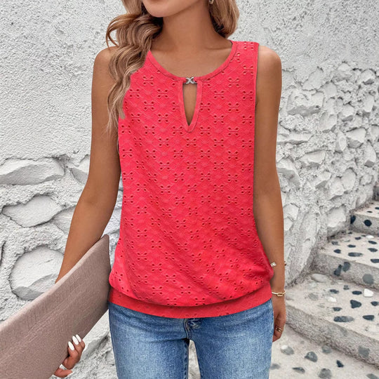 Damen luftiges Tanktop mit dekorativem Ausschnitt und feiner Struktur EB