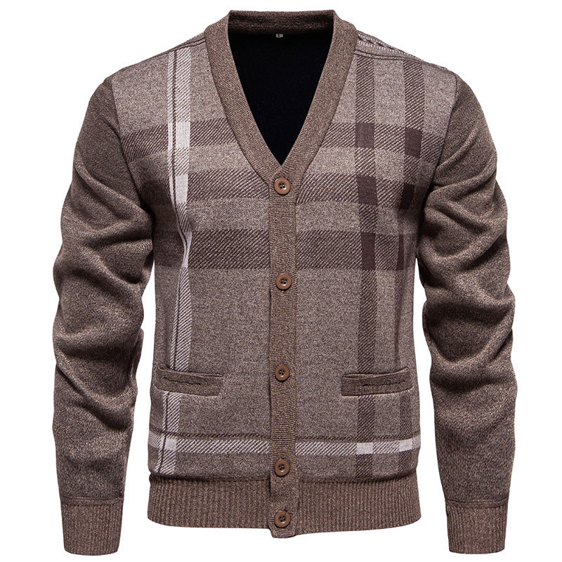 Herren modische Strickjacke mit klassischem Karomuster EB