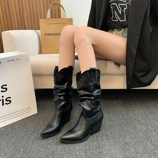 Damen Western-Stiefel mit eleganter Raffung und Absatz EB
