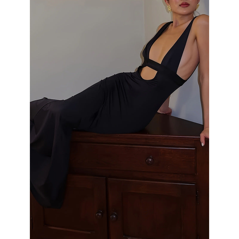 Damen Maxikleid mit tiefem V-Ausschnitt und eleganter Taillierung EB