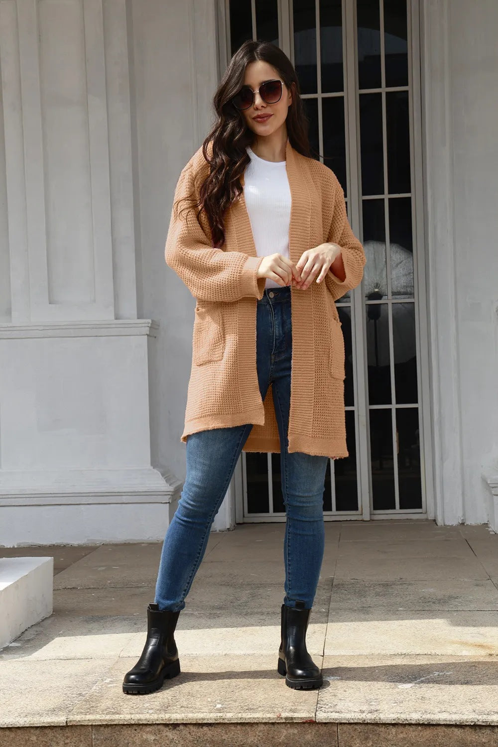 Damen Offene Strickjacke im lässigen Design mit praktischen Taschen EB