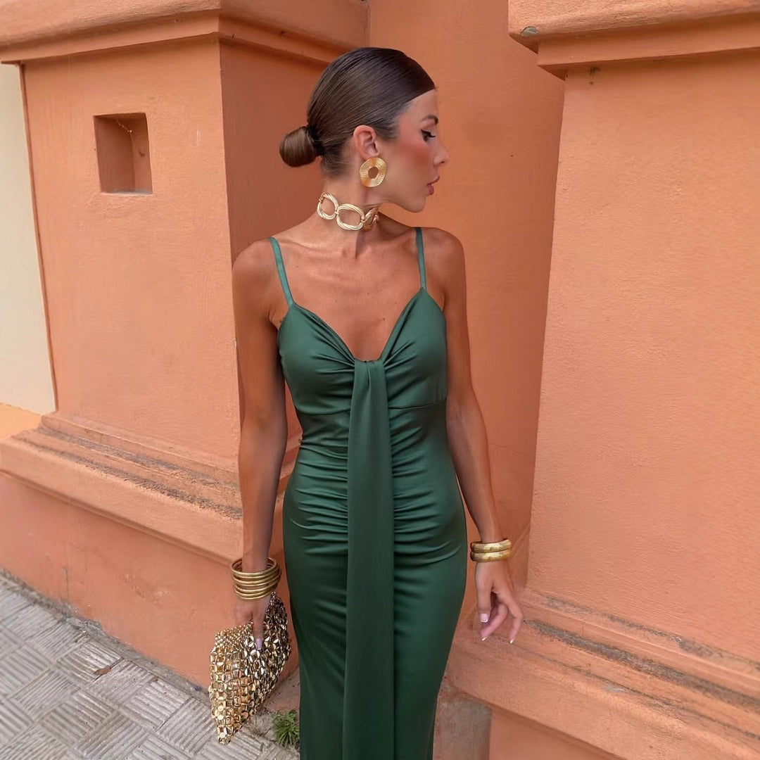 Damen figurbetontes langes Kleid mit elegantem Wickeldesign EB
