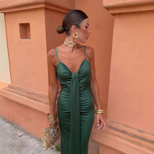 Damen figurbetontes langes Kleid mit elegantem Wickeldesign EB
