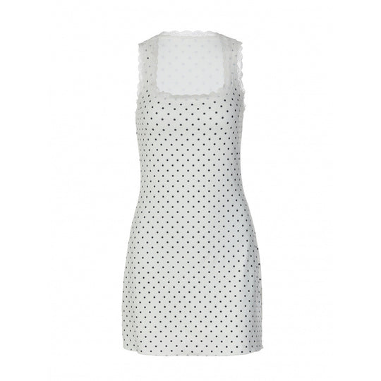 Damen Gepunktetes Minikleid mit transparenten Spitzenakzenten EB