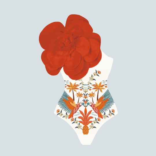 Damen Eleganter Einteiler mit kunstvoller Blumendekoration EB