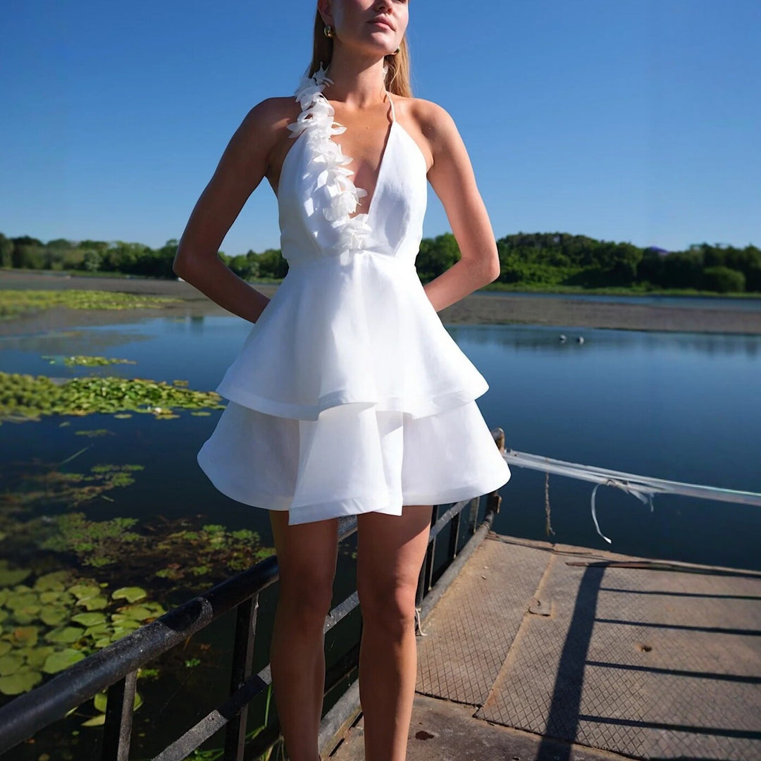 Damen Neckholder Kleid mit voluminösem Rock EB
