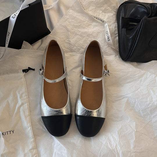 Damen Mary Jane Ballerinas mit modischem Riemchen und Kontrast-Design EB