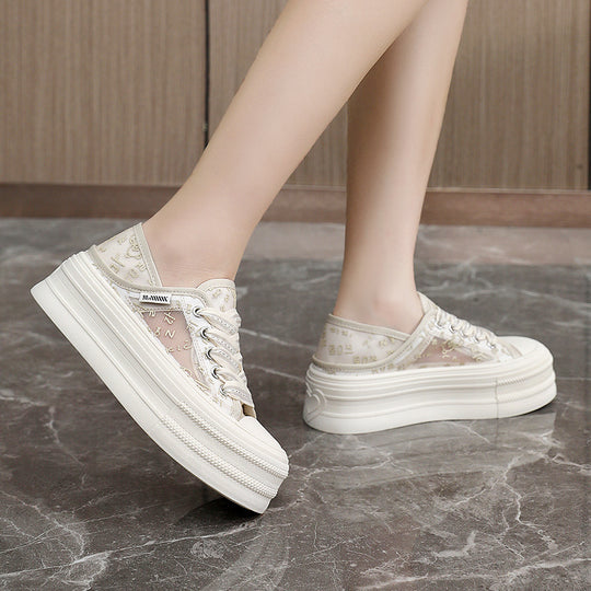 Damen Plateau Sneakers mit atmungsaktiver Mesh-Oberfläche und rutschfester Sohle EB