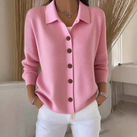 Damen nan Feinstrickjacke mit Hemdkragen und durchgehender Knopfleiste EB