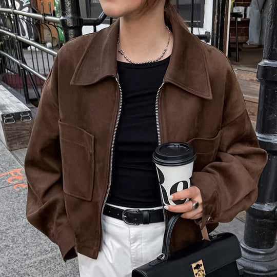 Damen modische Wildlederjacke im angesagten Oversized-Schnitt EB