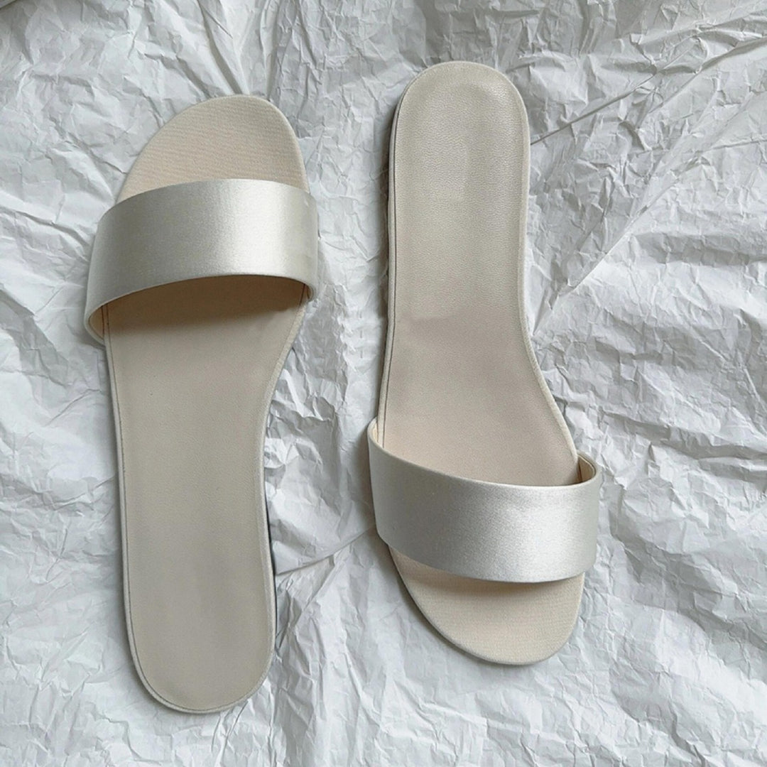 Damen Flache Slides mit breitem Satinriemen und komfortablem Fußbett EB