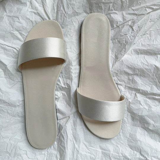 Damen Flache Slides mit breitem Satinriemen und komfortablem Fußbett EB