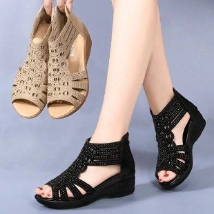 Damen mit funkelnden Strassverzierungen und geschlossenen Fersen Sandalen EB