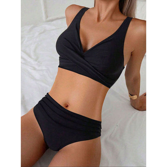Damen Hochtaillierter Bikini mit geschmackvollem Wickeldesign EB