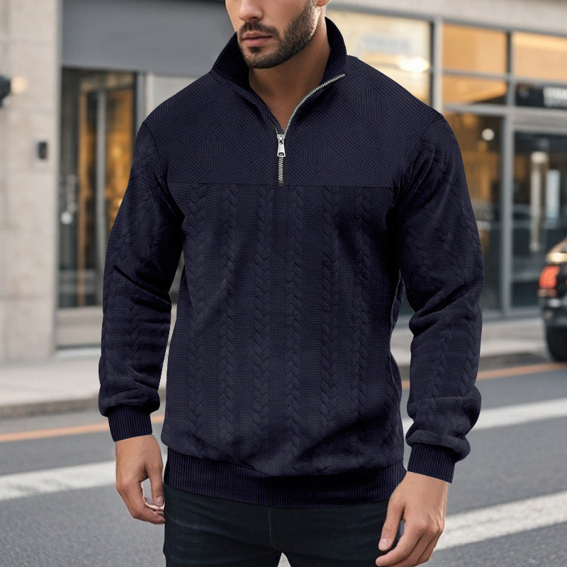 Herren Strickpullover mit halbem Reißverschluss und strukturierter Oberfläche EB