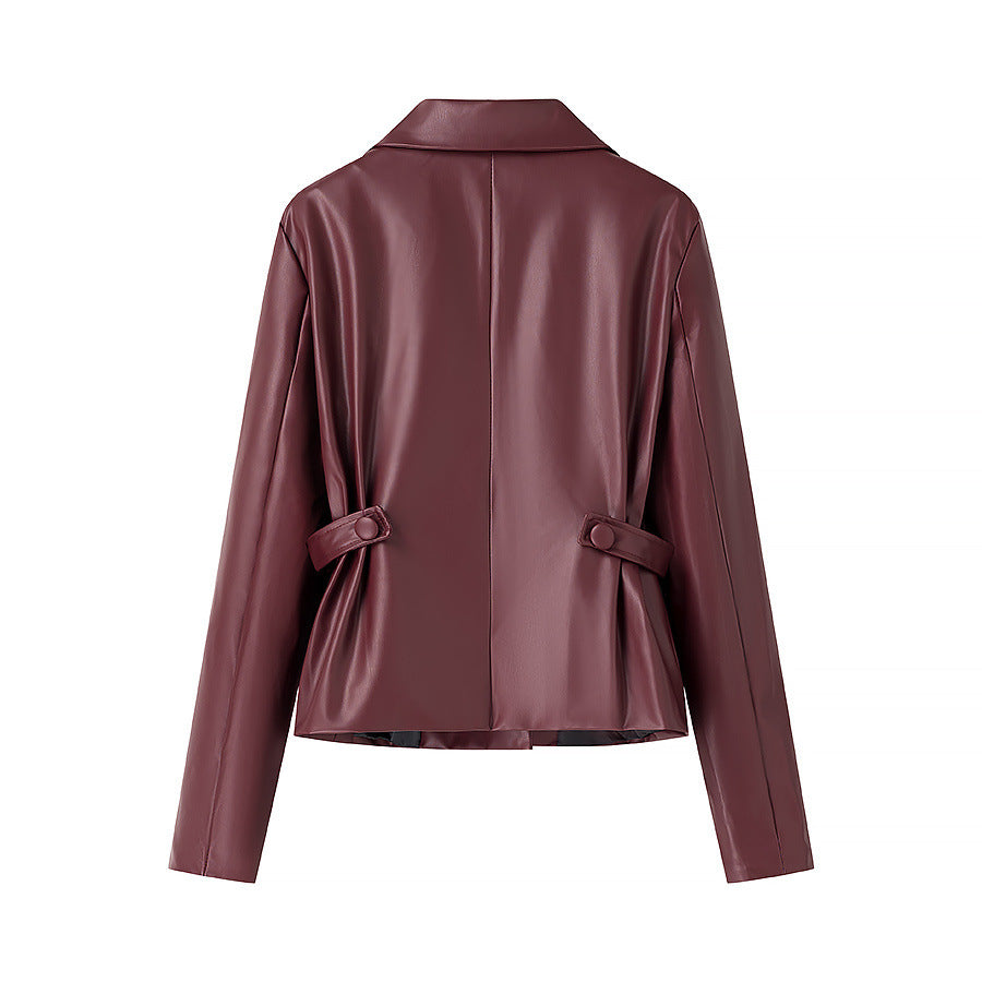 Damen modisches Kunstleder Blazer- und Rock-Set EB