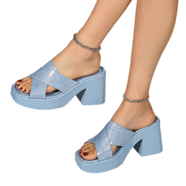 Damen Plateau-Pantoletten mit elegantem Riemchen-Design EB