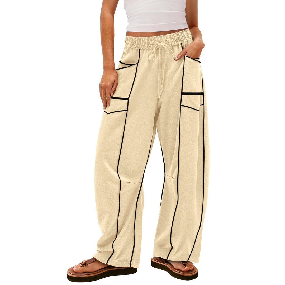 Damen nan weite Lounge-Hose mit Kordelzug, Kontrastpaspelierung und Cargo-Taschen EB