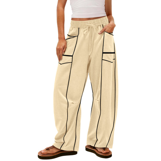 Damen nan weite Lounge-Hose mit Kordelzug, Kontrastpaspelierung und Cargo-Taschen EB