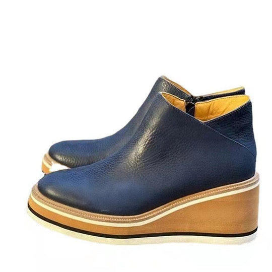Damen Keilabsatz-Stiefelette aus strukturiertem Leder mit elastischem Einsatz und rutschfester Plattformsohle EB